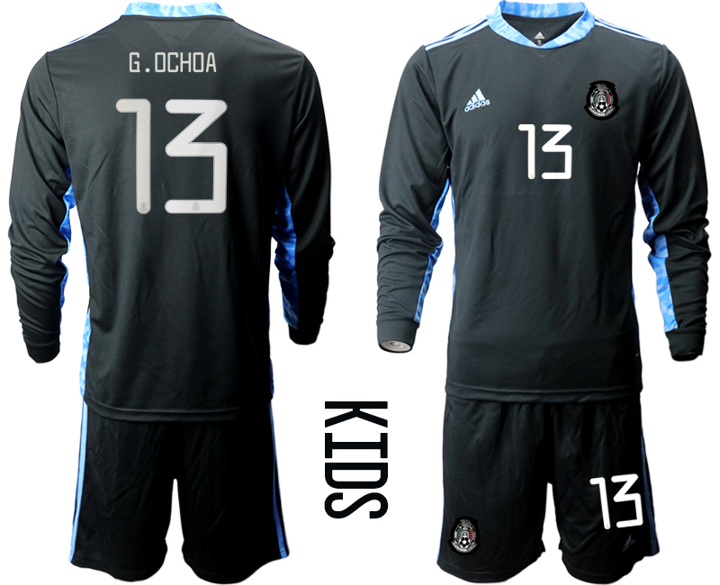 Cheap Youth 2020-2021 Season National team Mexico goalkeeper Long sleeve black 13 Soccer Jersey